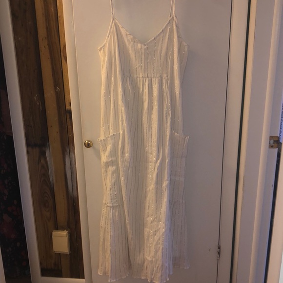 Aerie white cotton / silver metallic striped maxi dress. - Picture 2 of 6